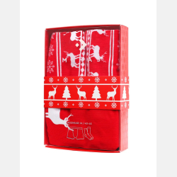 CZERWONY męski zestaw świąteczny BOKSERKI i SKARPETY z reniferem MORAJ